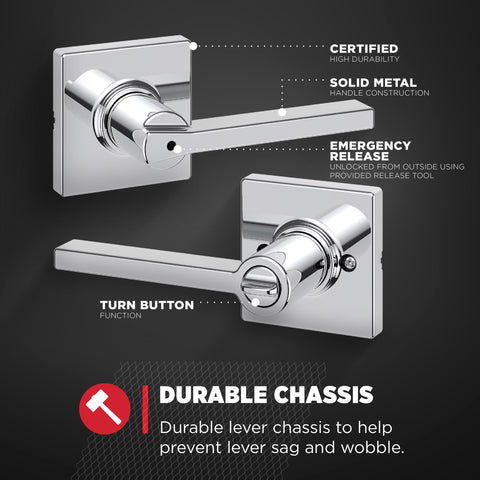 Polished chrome Casey finish matches chrome fixtures