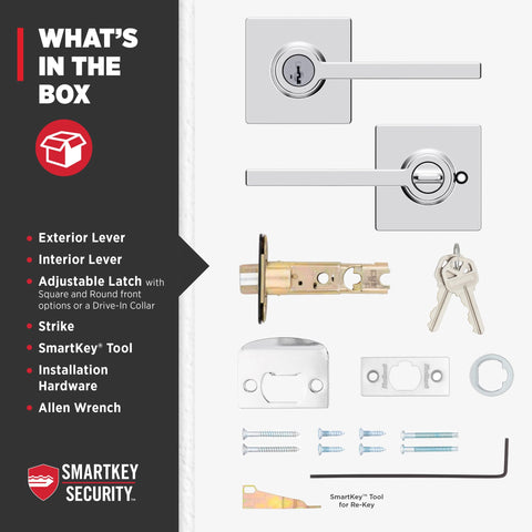 Box contents for Kwikset Casey including rosette and screws