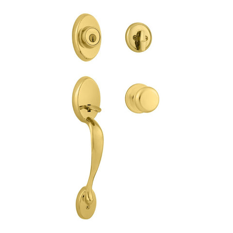 Kwikset Chelsea front door lock with polished brass finish enhances classic curb appeal and security.