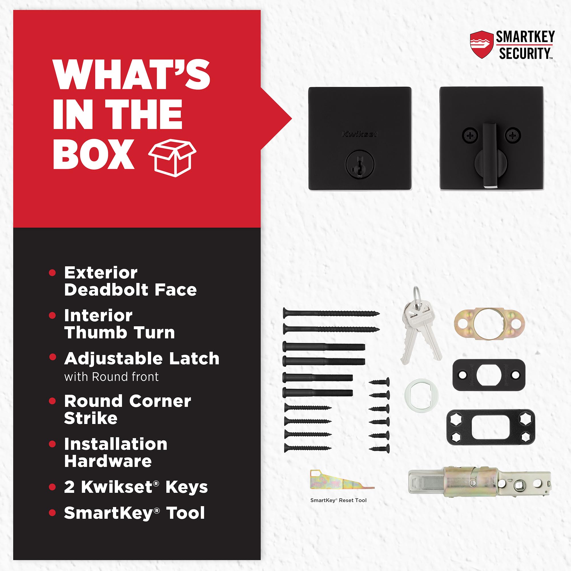 Kwikset Downtown Deadbolt includes 2 keys for convenience and backup access.
