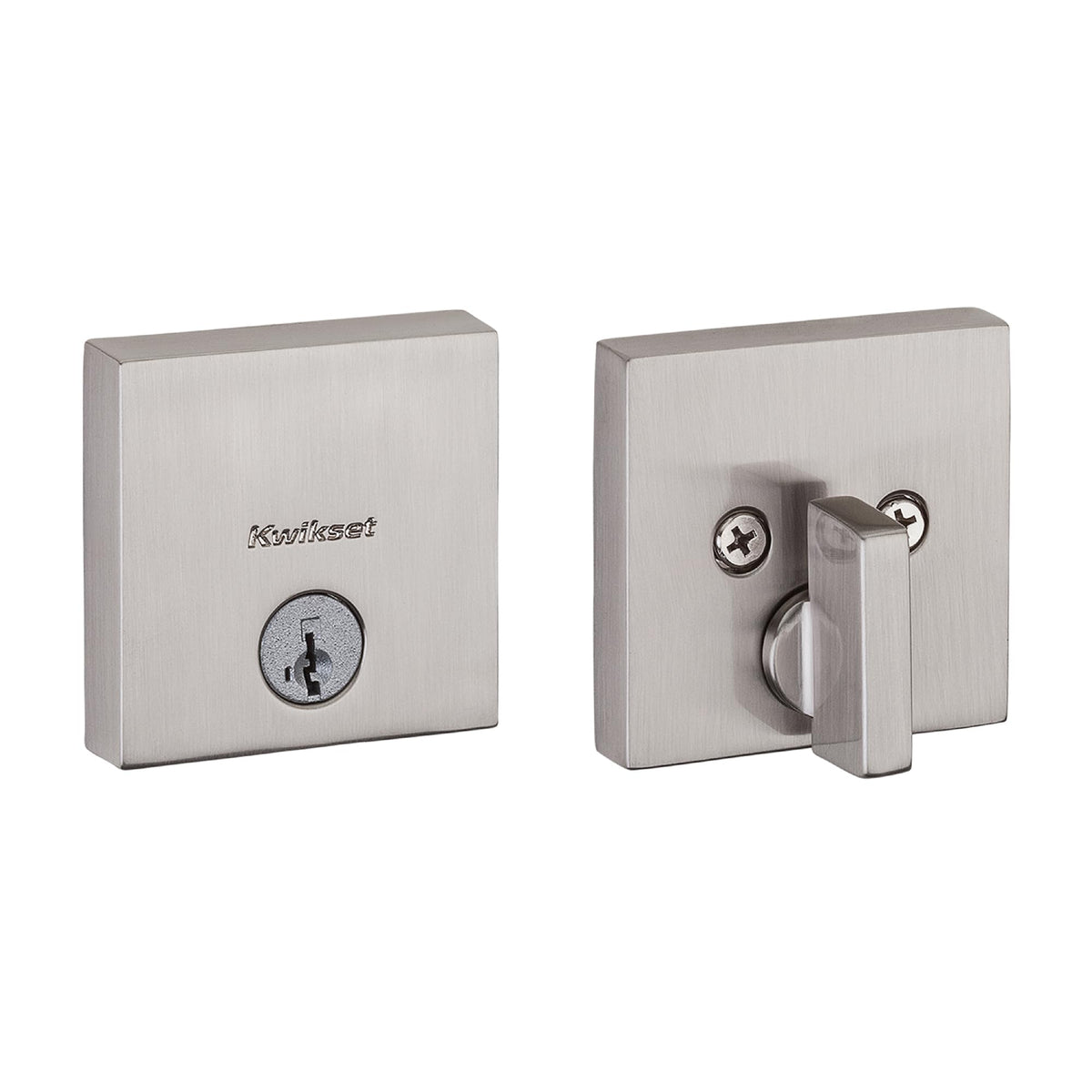 Kwikset Downtown exterior keyed deadbolt with satin nickel finish for secure entry