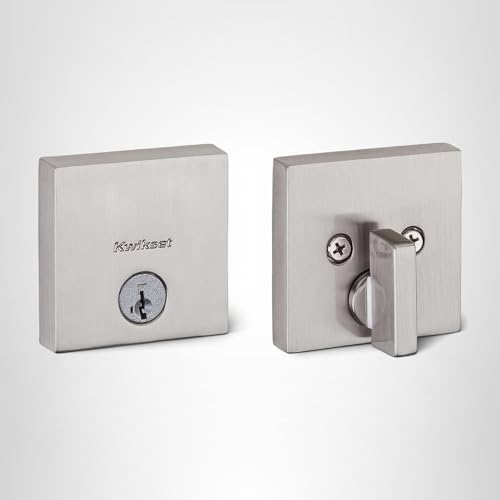 Kwikset Downtown satin nickel finish on modern door hardware detail