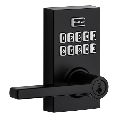Kwikset Halifax door handle paired with SmartCode 917 for stylish security