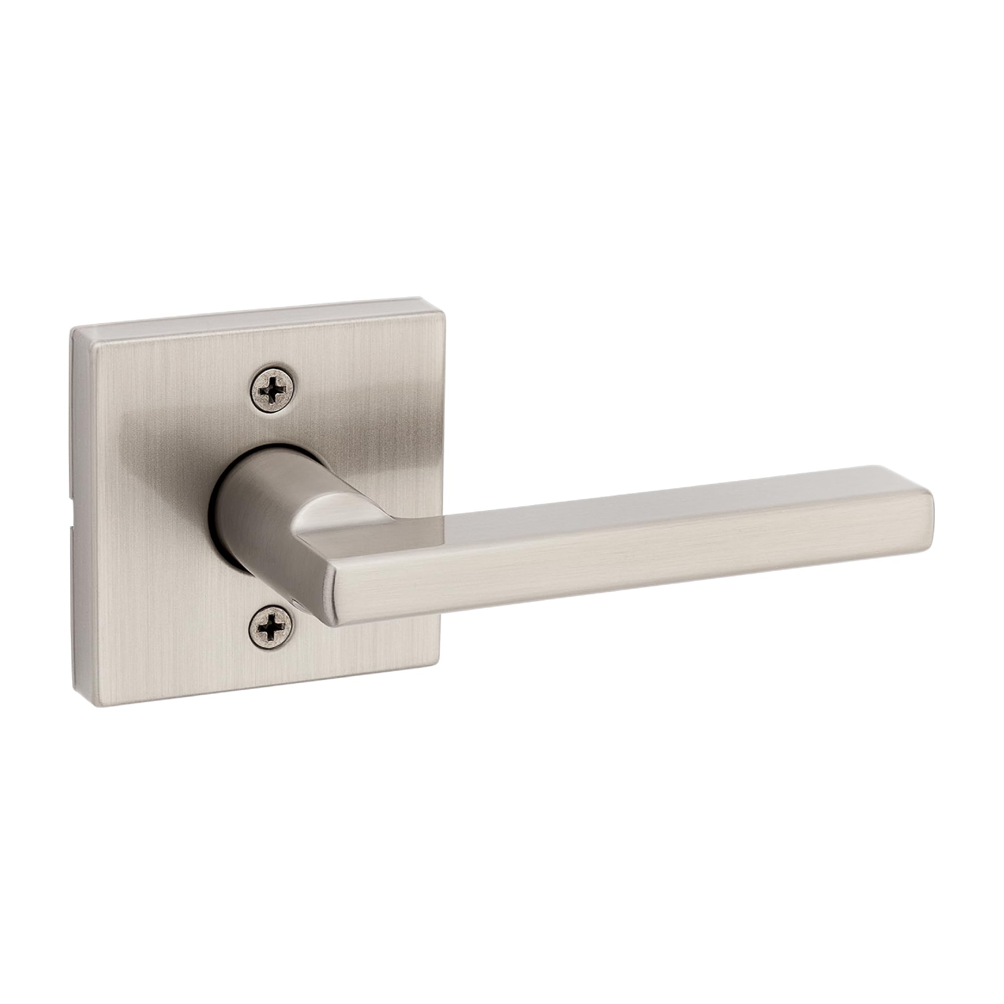 Kwikset Halifax dummy handle satin nickel closeup showing sleek pull design.