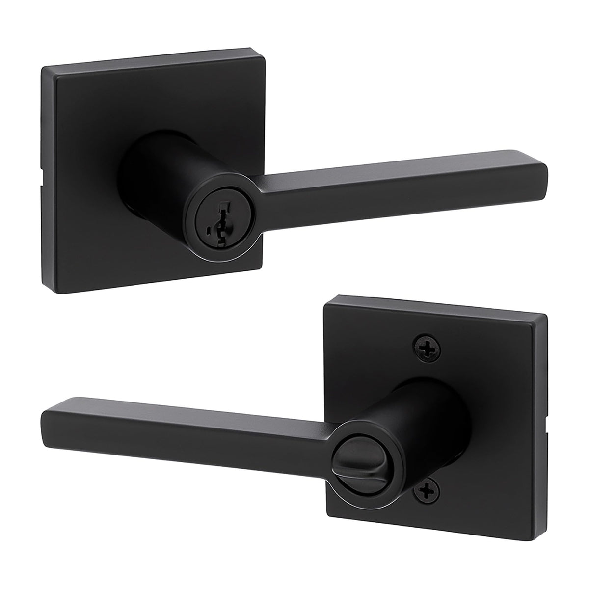 Kwikset Halifax exterior keyed lever in matte black enables secure entry