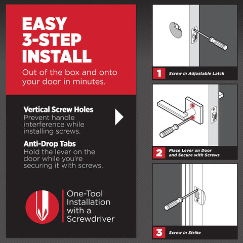 Kwikset Halifax interior lever with latch assembly on standard door