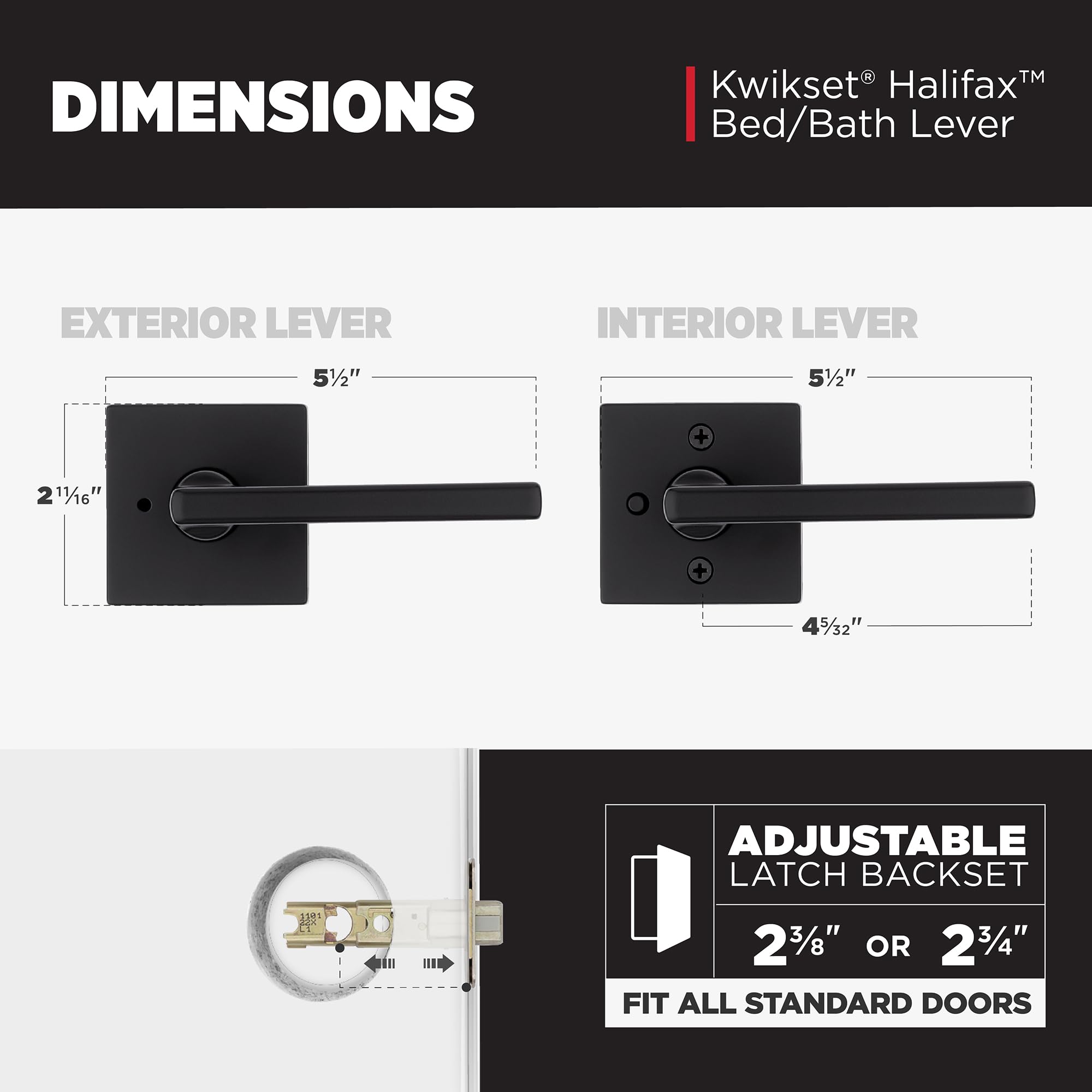 Kwikset Halifax privacy lever shown for left and right handed doors