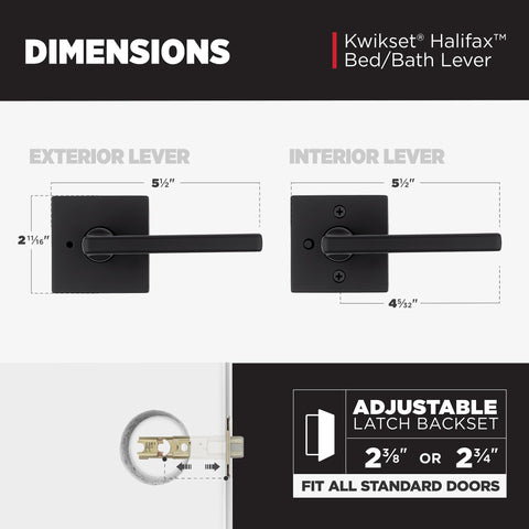 Kwikset Halifax privacy lever shown for left and right handed doors