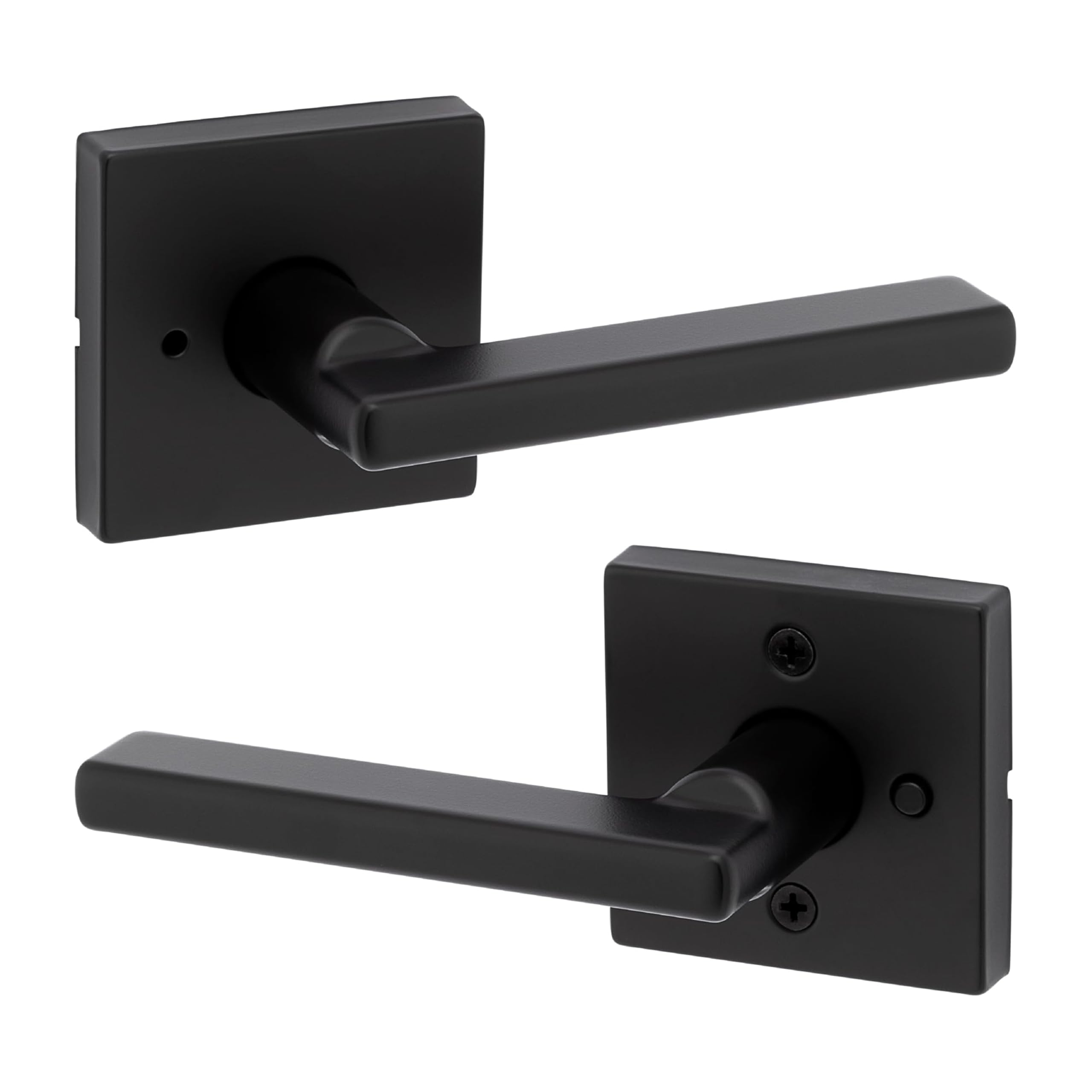 Kwikset Halifax interior privacy lever with matte black square rose for bedrooms