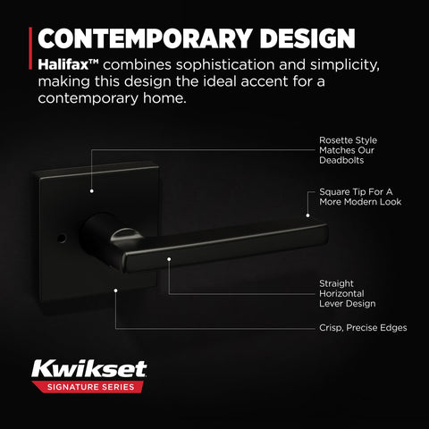 Kwikset Halifax privacy lever with emergency release tool shown