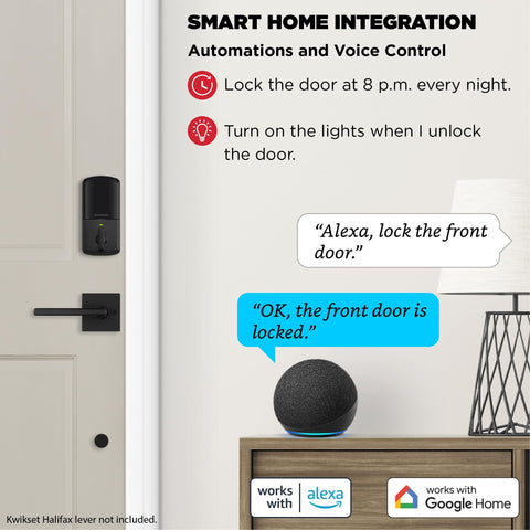 Kwikset Halo with Alexa or Google integration enables hands-free control.