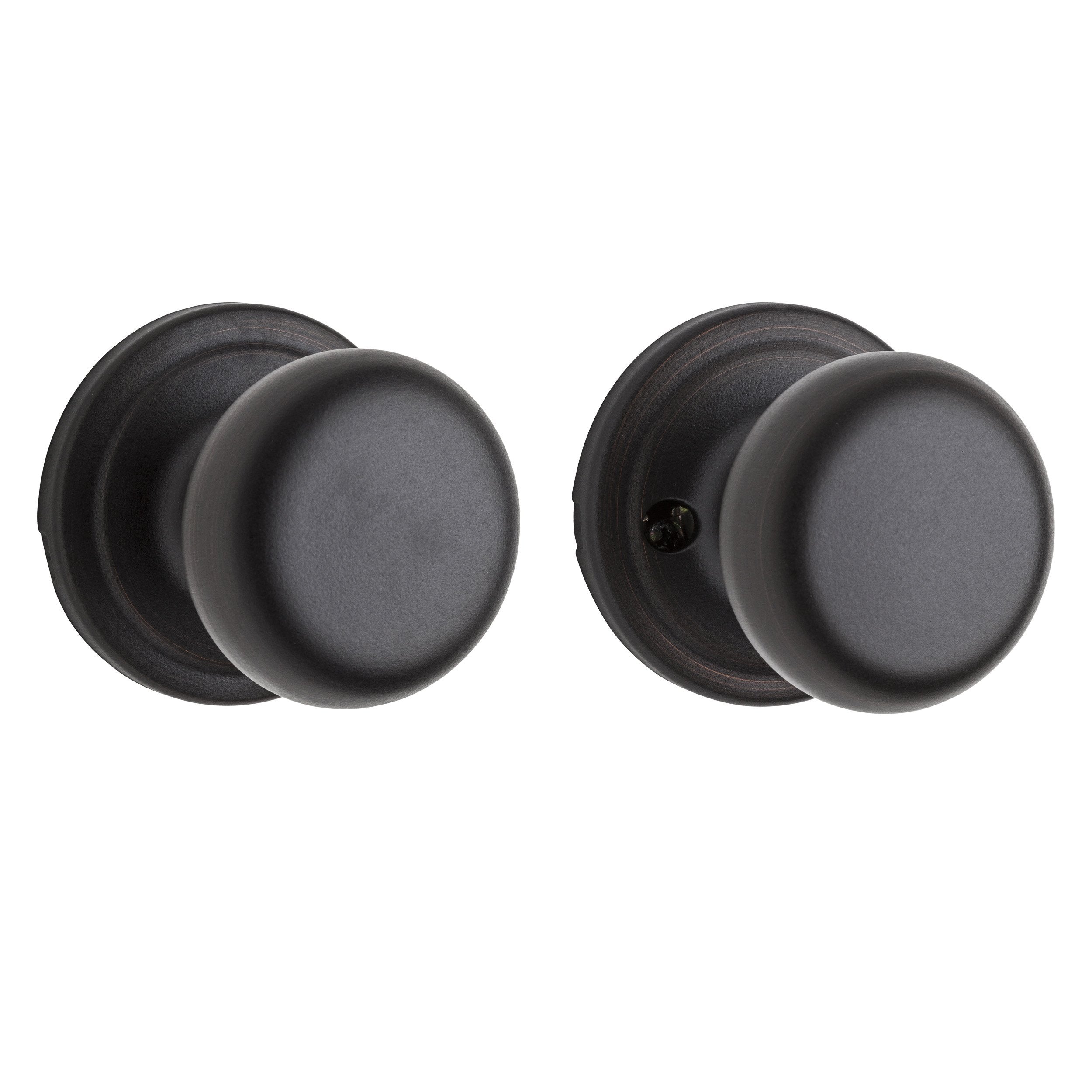 Kwikset Hancock interior passage knob close-up in Venetian Bronze showing durable finish and Microban protection