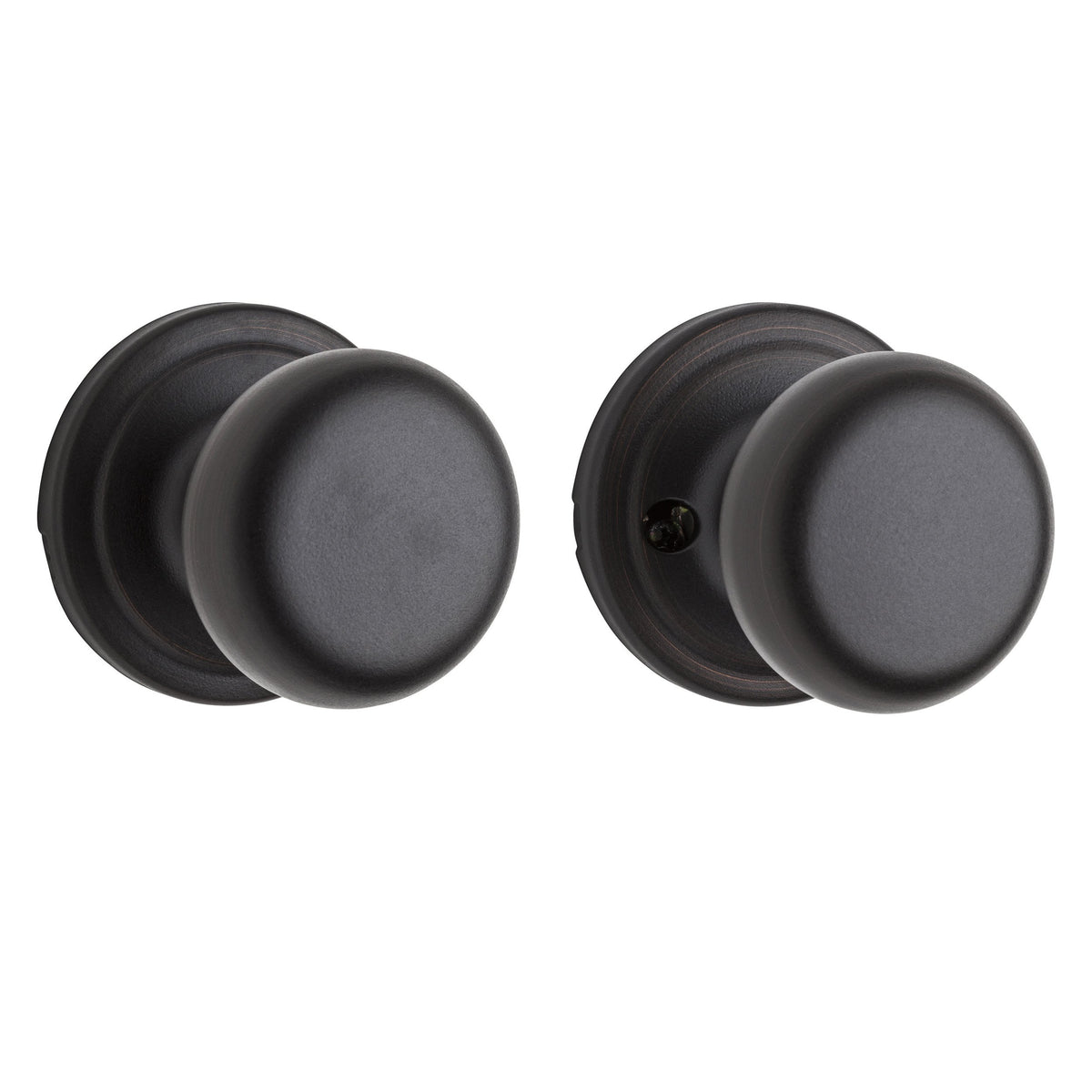Kwikset Hancock interior passage knob close-up in Venetian Bronze showing durable finish and Microban protection