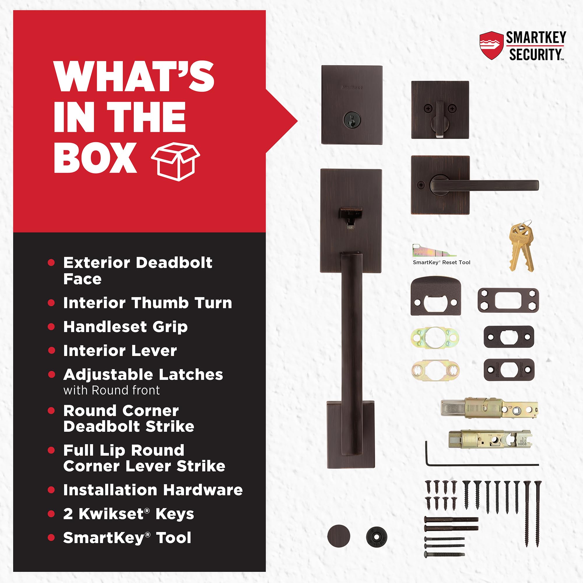 All in one installation hardware for DIY setup of Kwikset San Clemente