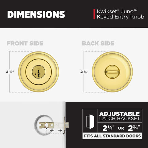 Kwikset Juno lifetime warranty badge in polished brass