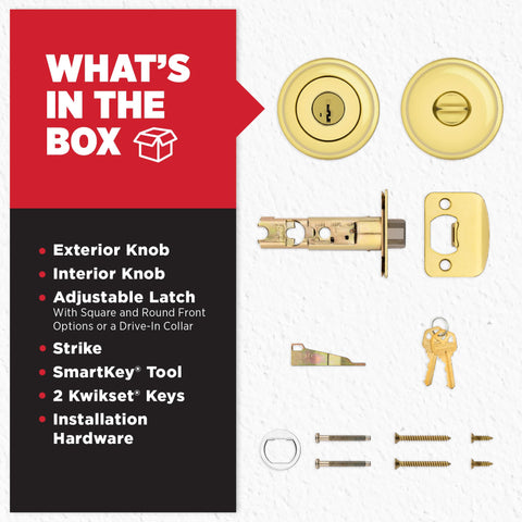 Kwikset Juno standard door-fit illustration in polished brass