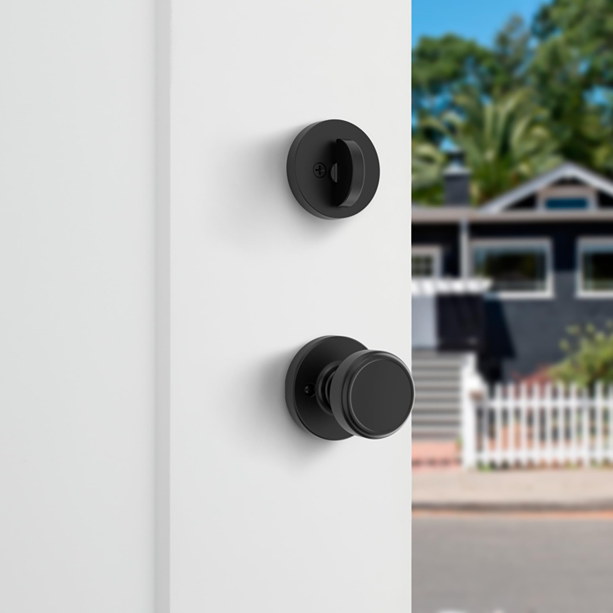 Kwikset Maven interior knob paired with round rosette option