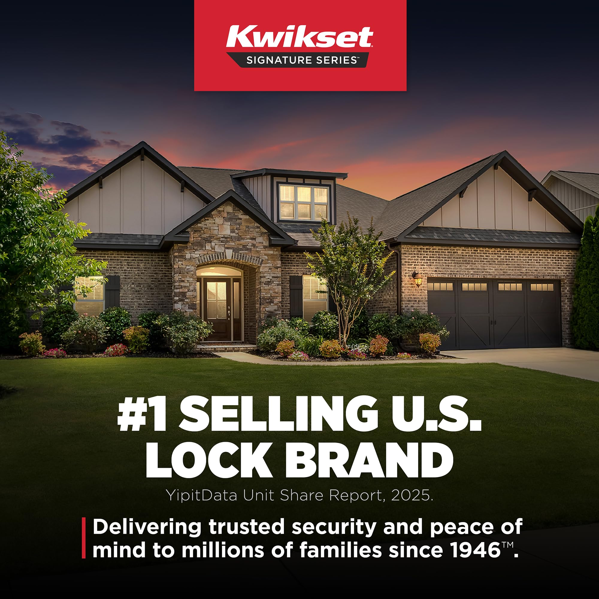 Kwikset Midtown deadbolt BHMA Grade 1 certification for security.