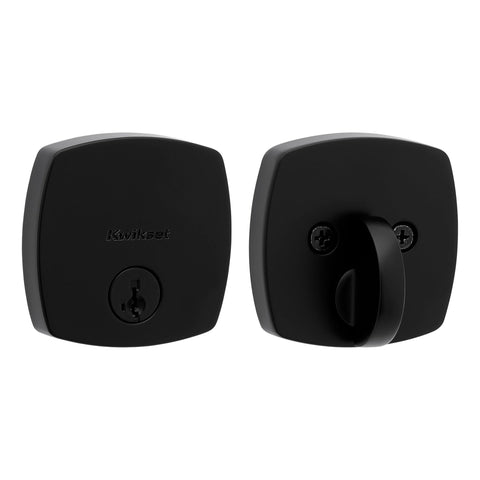 Kwikset Midtown deadbolt exterior keyed front door for secure entry.