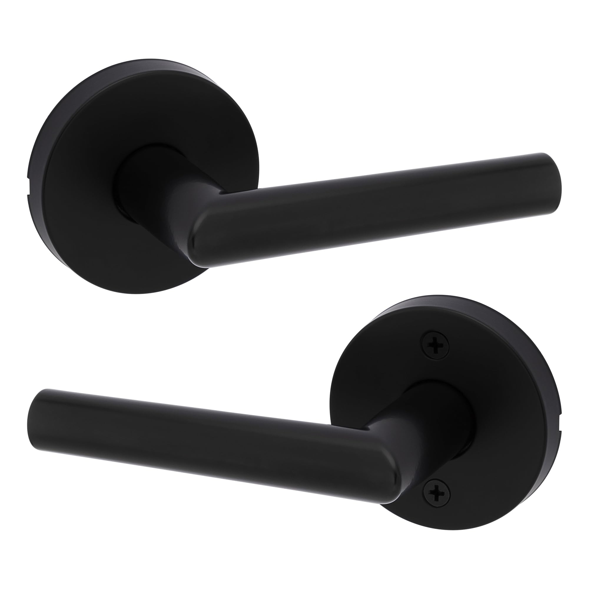 Kwikset Milan interior passage lever in matte black for closets and hallways.
