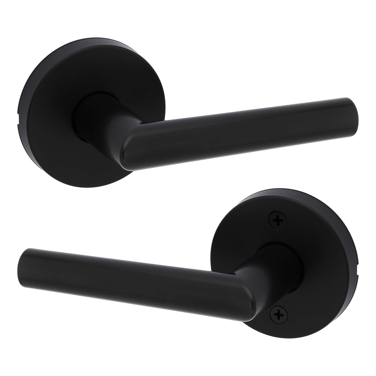 Kwikset Milan interior passage lever in matte black for closets and hallways.