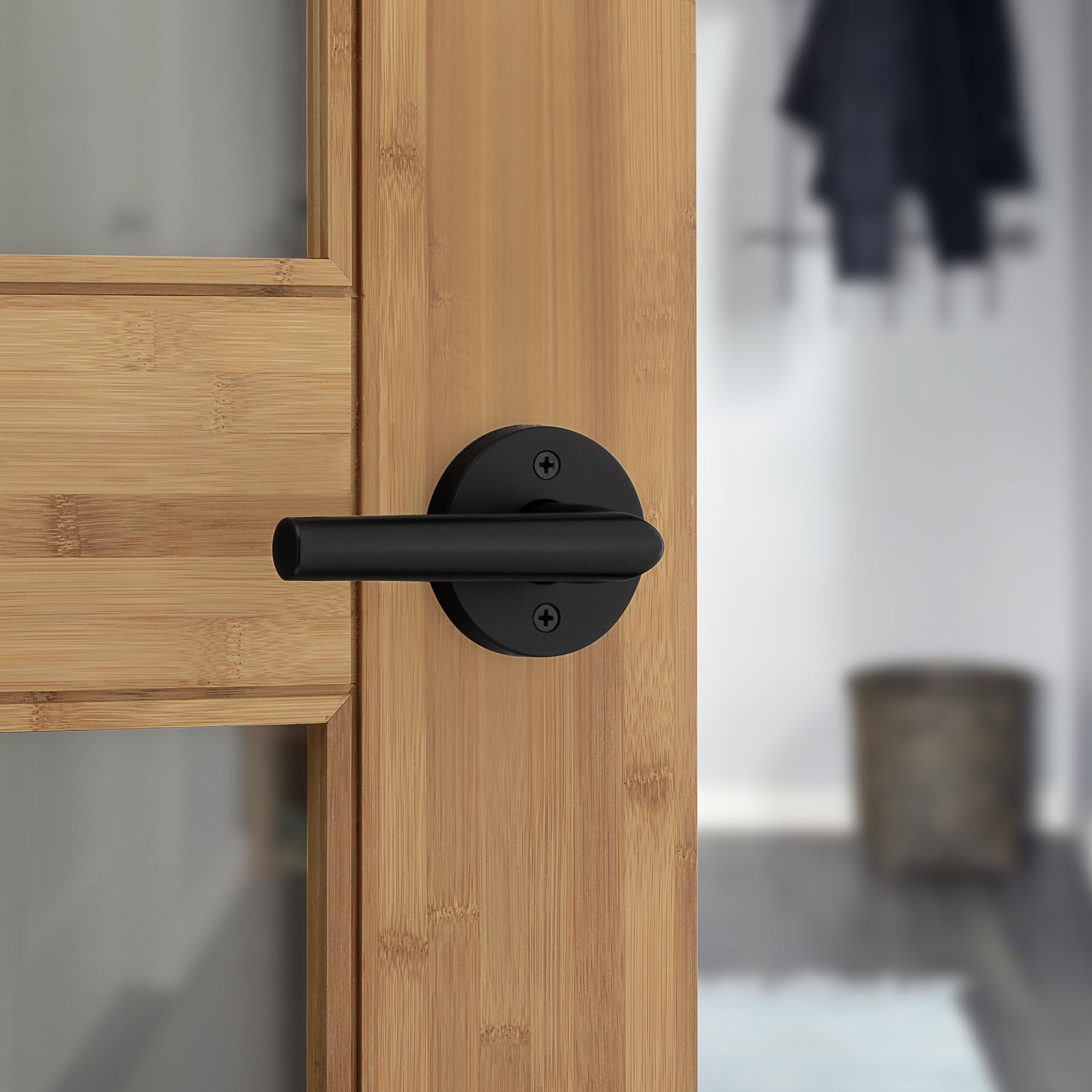 Kwikset Milan reversible lever supports left- or right-handed doors during installation.