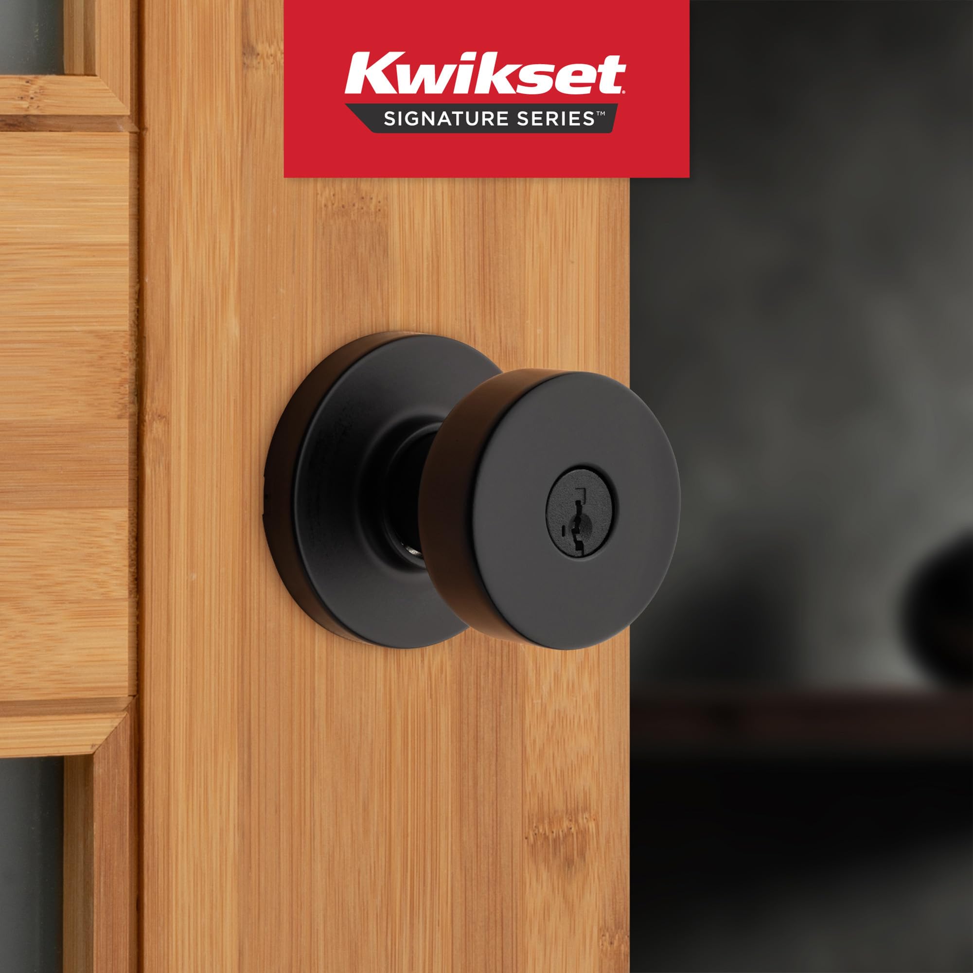 Kwikset Pismo interior knob in matte black with turn piece for private use