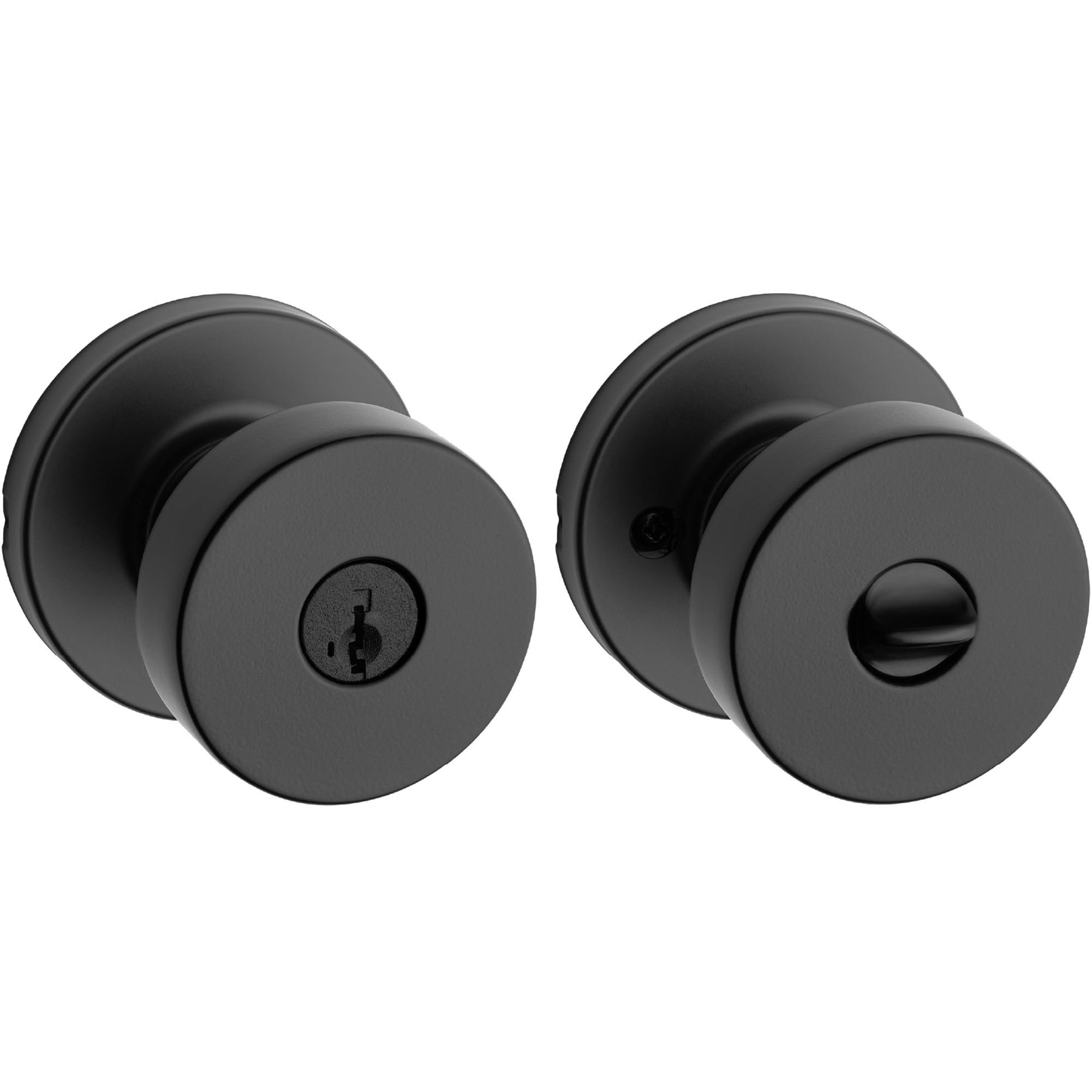 Kwikset Pismo keyed exterior knob in matte black for secure entry and easy rekeying