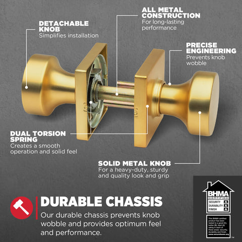 Kwikset Pismo square rose design on a door edge for modern look.