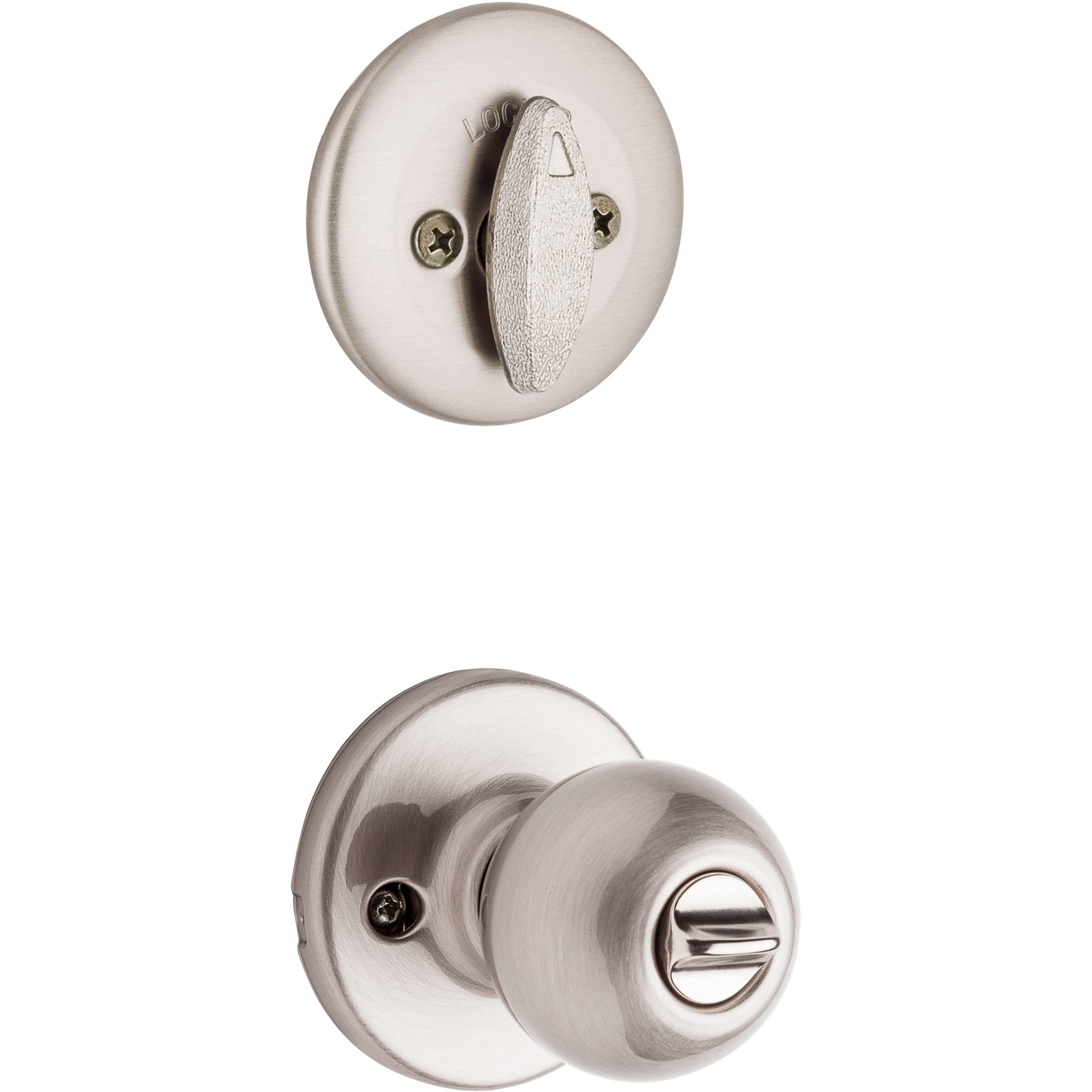 Kwikset Polo deadbolt satin nickel offers reliable locking on exterior doors.