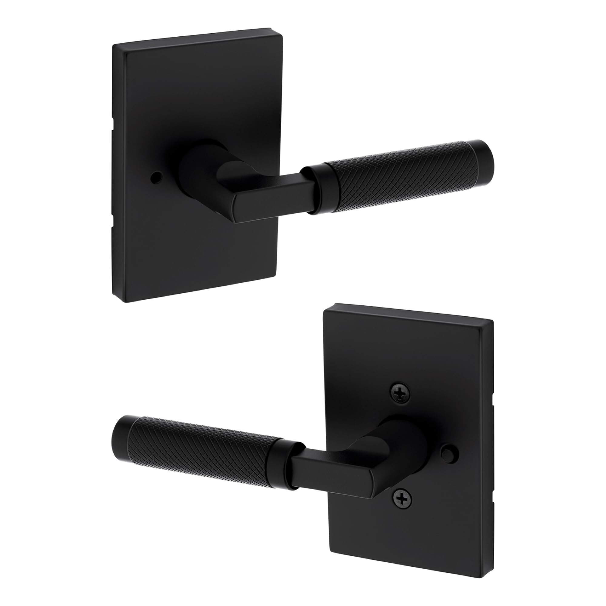 Kwikset Prava knurling handle on a doorway, adding tactile luxury and secure grip.