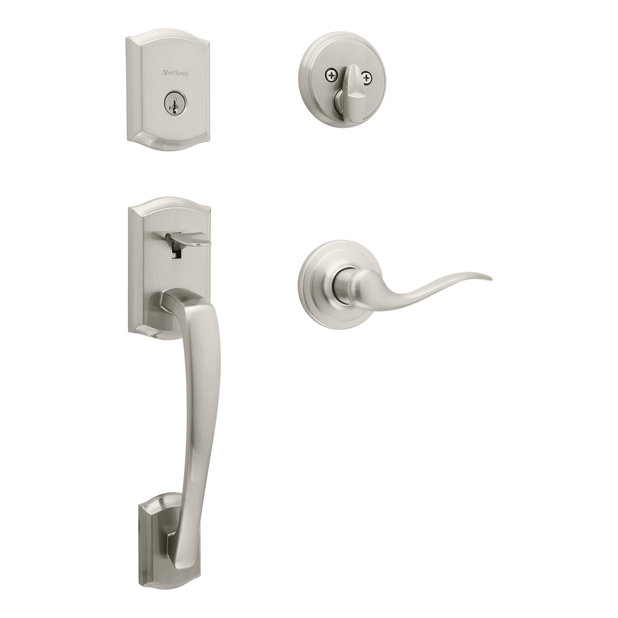 Kwikset Prescott front door handle with deadbolt for secure entry