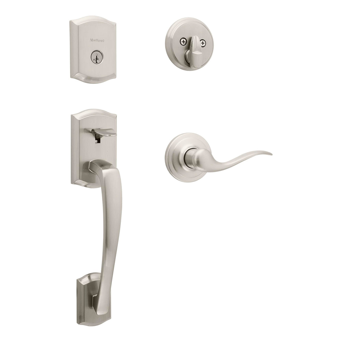 Kwikset Prescott front door handle with deadbolt for secure entry