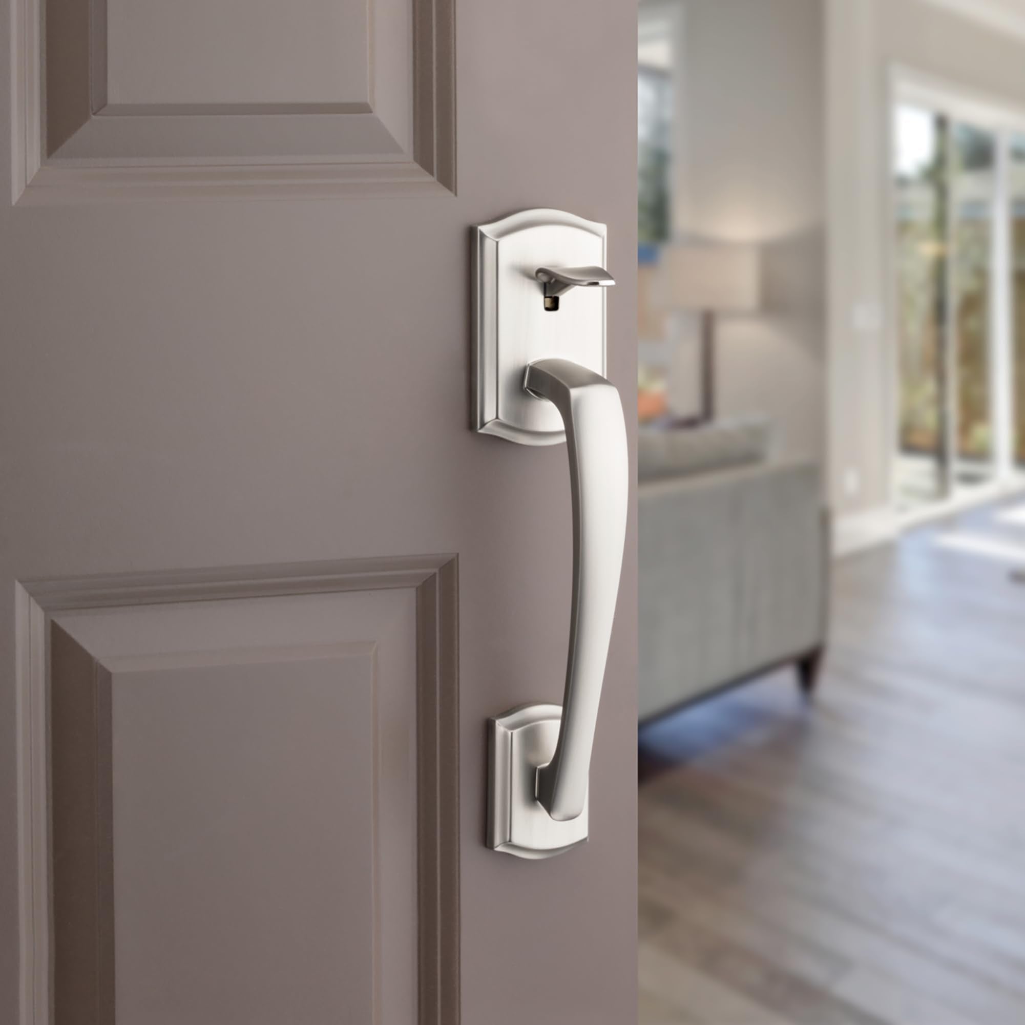 Kwikset Prescott interior lever is reversible for left or right-handed doors.