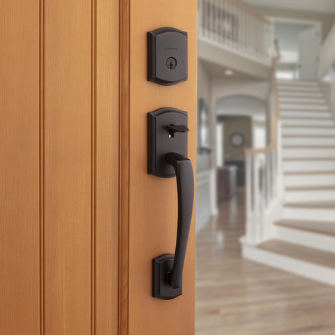 Kwikset Prescott interior reversible lever shown for left or right handed doors.