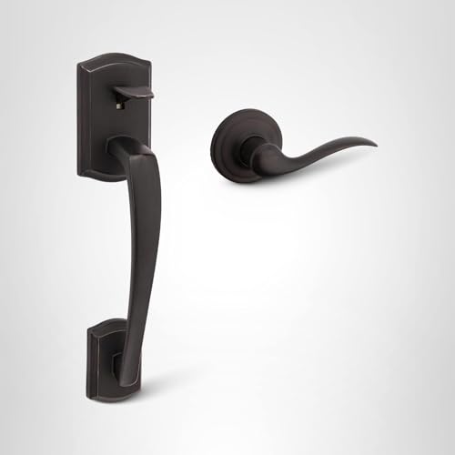 Kwikset Prescott strike plate and screws for secure mounting.