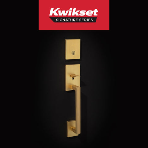Kwikset San Clemente deadbolt with thumb-turn outside for convenient access.