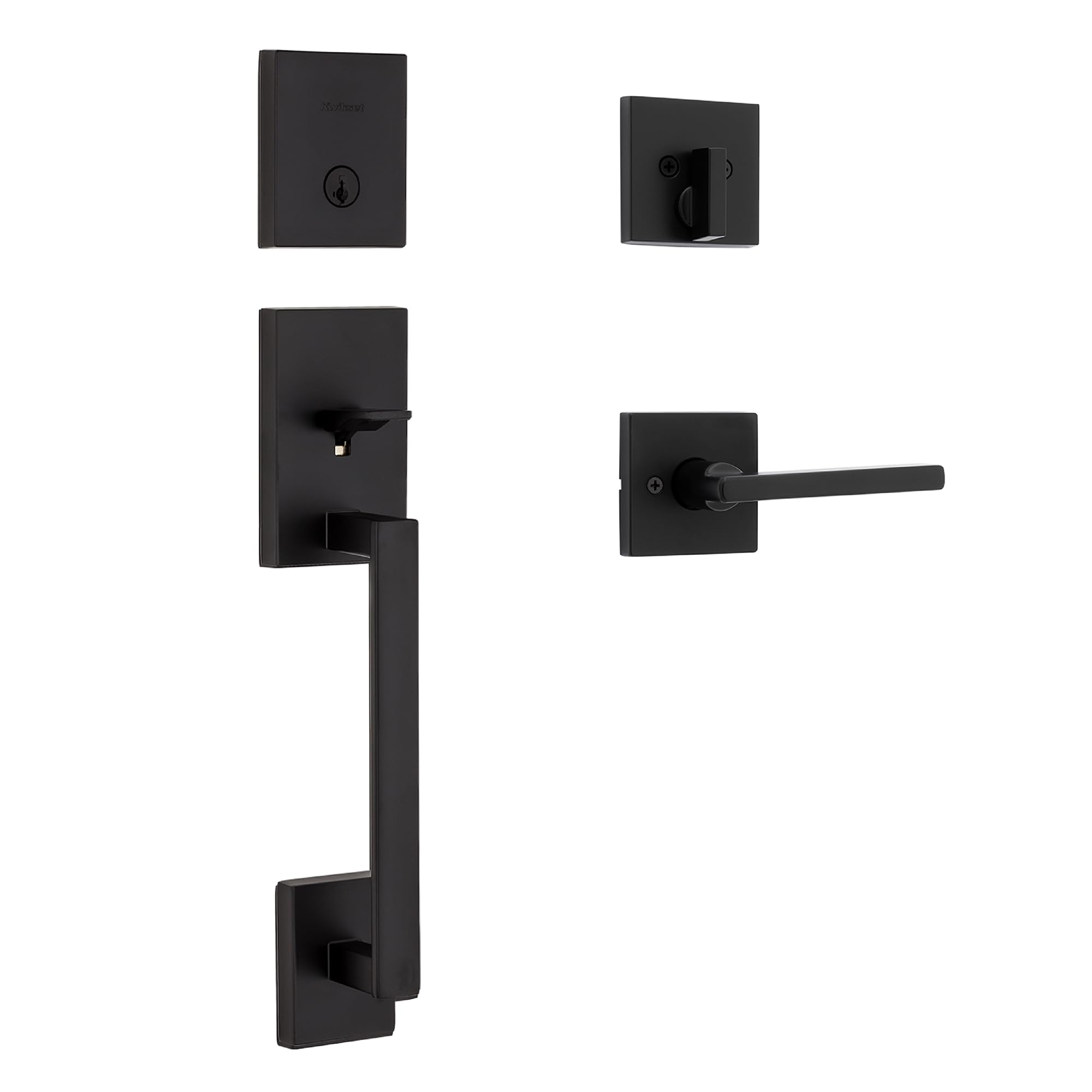 Kwikset San Clemente front door lock exterior with keyed deadbolt for secure entry.