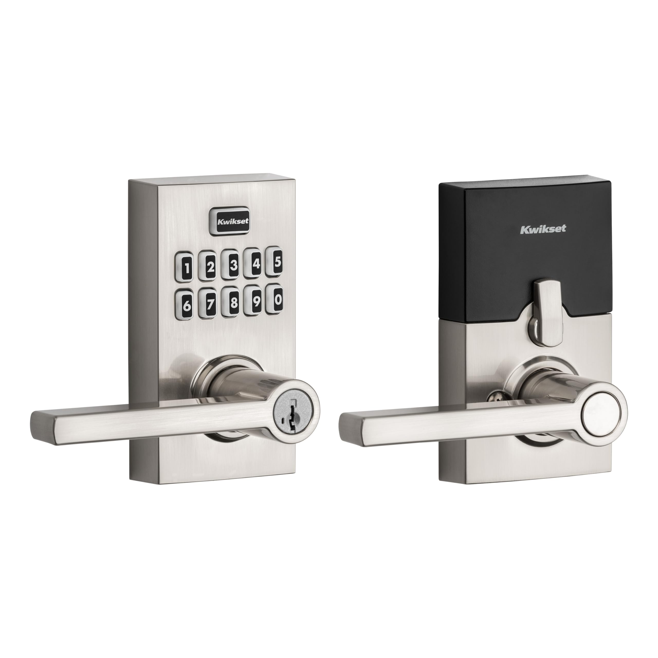 Kwikset SmartCode 917 keypad entry on satin nickel lever for keyless access
