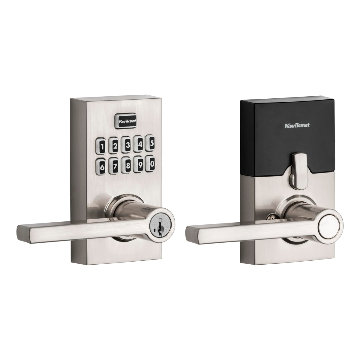 Kwikset SmartCode 917 keypad entry on satin nickel lever for keyless access