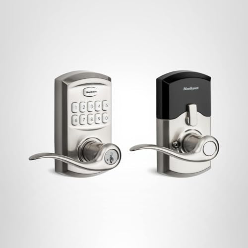 Kwikset SmartCode 917 satin nickel finish complements doors and decor.