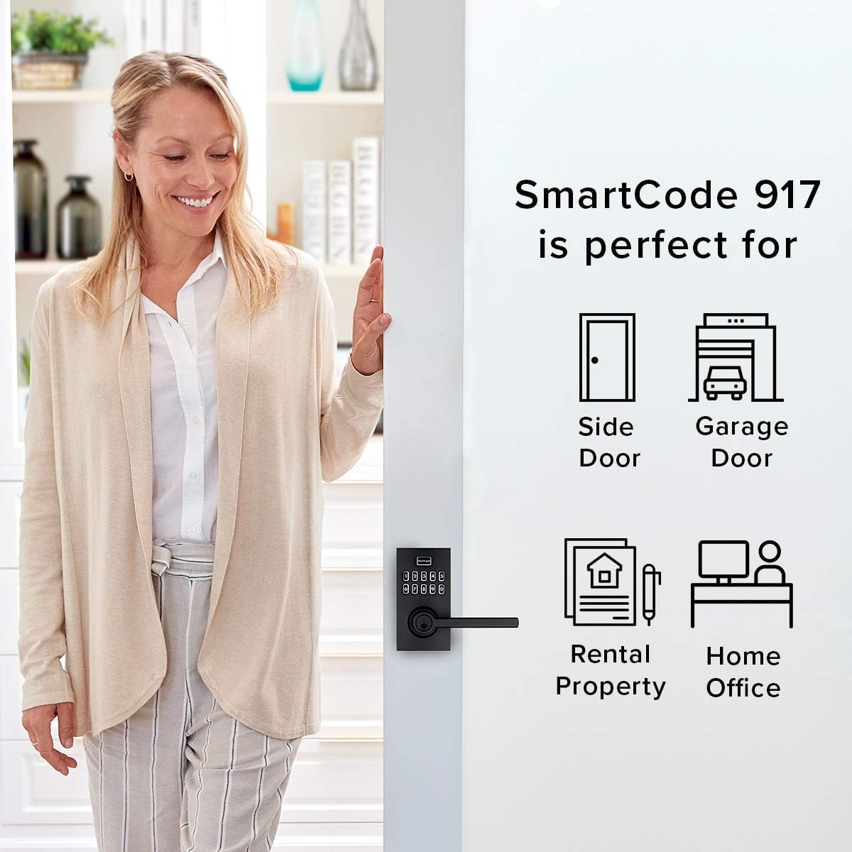 Kwikset SmartCode 917 SmartKey backup for quick re-keying.