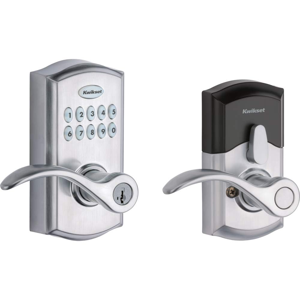 Kwikset SmartCode 955 Pembroke front view showcases satin chrome finish for secure entry