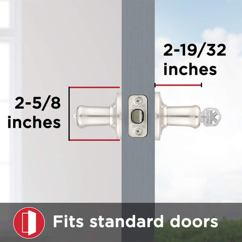 Adjustable latch on Tustin lever fits standard backsets for flexible installation.