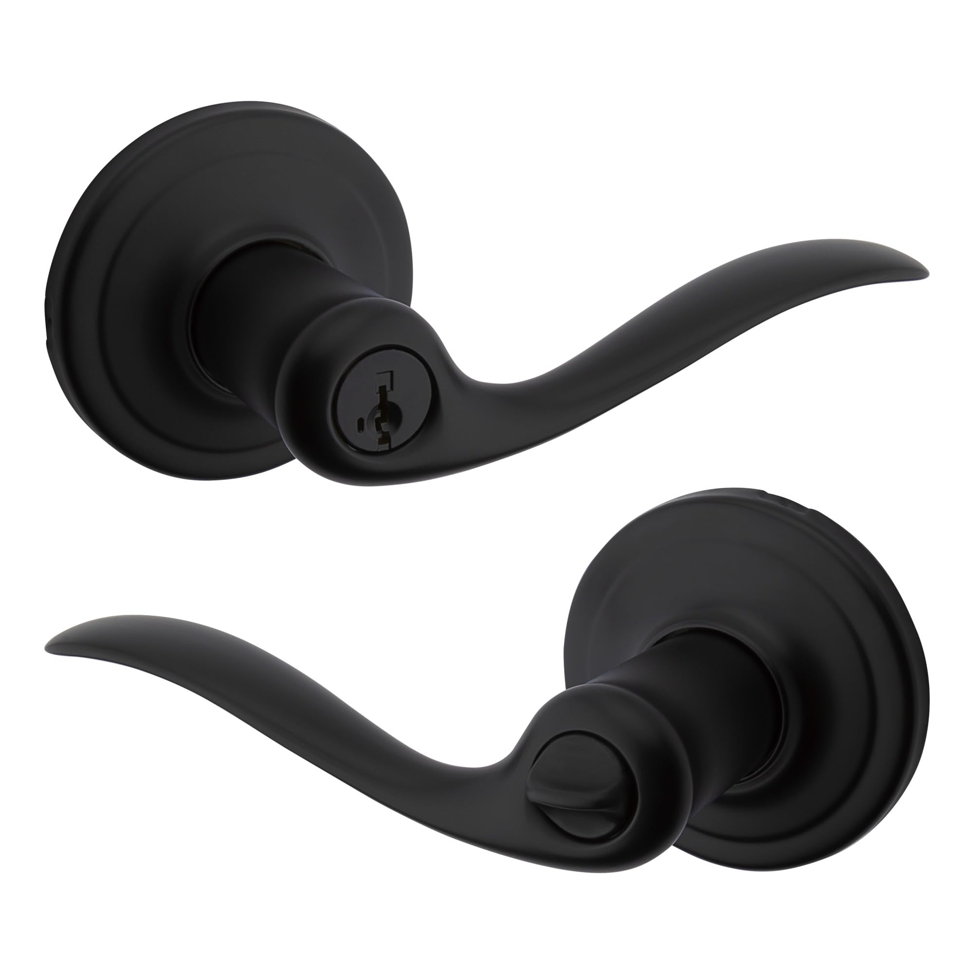 Kwikset Tustin front view shows matte black finish for curb-appeal exterior doors