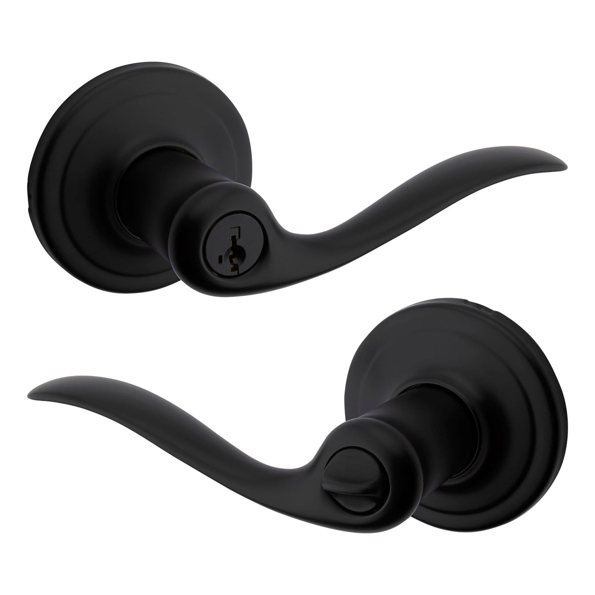 Kwikset Tustin front view shows matte black finish for curb-appeal exterior doors