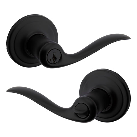 Kwikset Tustin front view shows matte black finish for curb-appeal exterior doors