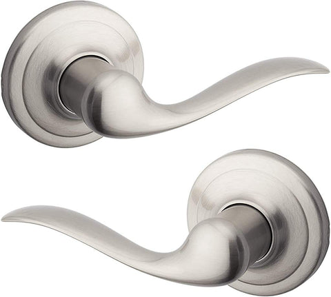 Kwikset Tustin interior passage lever on satin nickel finish for easy closet access.