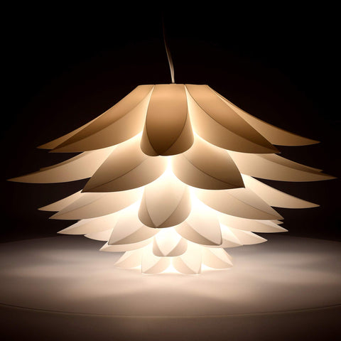 kwmobile White lotus shade assembled as pendant or standard lamp in a bright room.