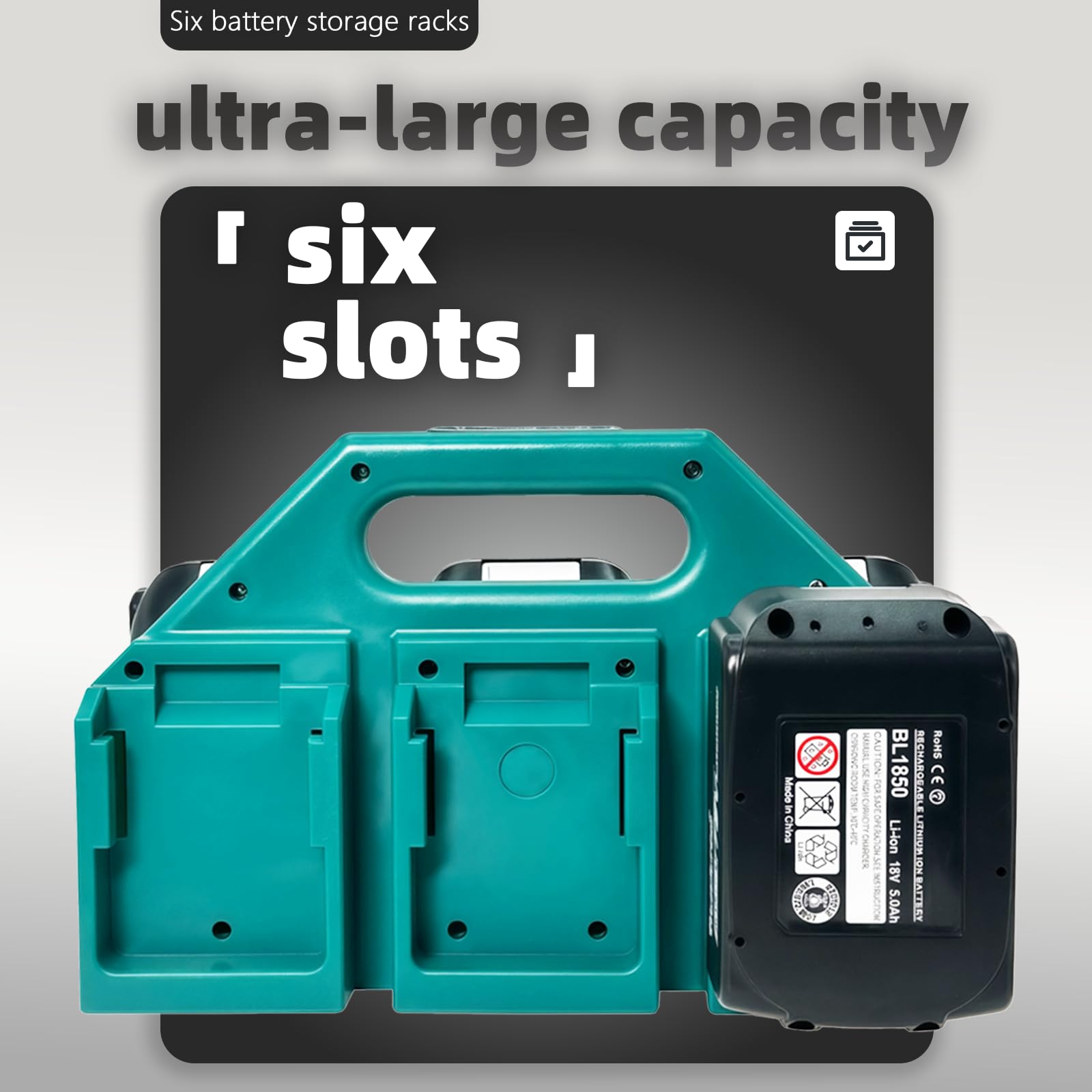 Kxufoae organizer holding Makita batteries for quick access.